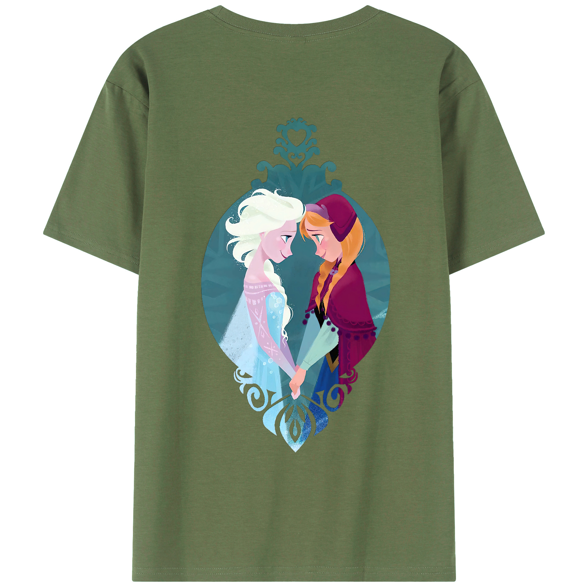 （画像用） アナと雪の女王 アンナ エルサ Frozen Anna Elsa 綿100％ メンズ半袖Tシャツ（バックプリント） 通気性